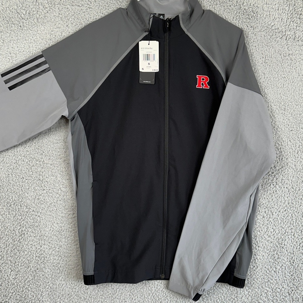 Rutgers Scarlet Knights Jacket Lightweight Men Small Black Colorblock Adidas NEW